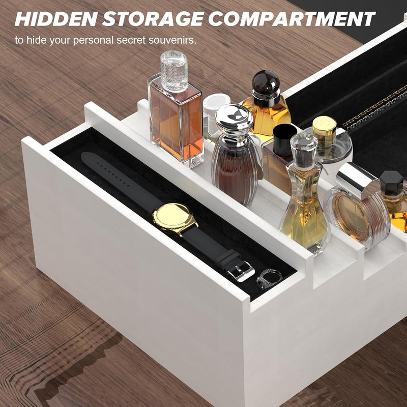 upcessory Cologne Organizer for Men, 4 Tier White Wood Perfume Organizer with Felt Lining Drawer and Hidden Compartment, Perfume Display Holder, A Gift for Men - Image 2